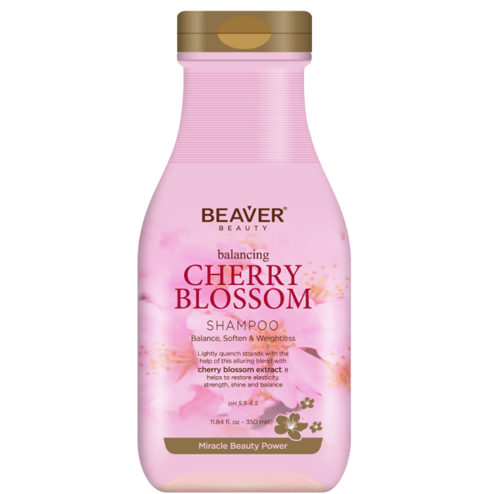 Beaver Cherry Blossom Shampoo 350ml, με εκχύλισμα από άνθη κερασιάς, για λιπαρα ή αδύναμα μαλλιια