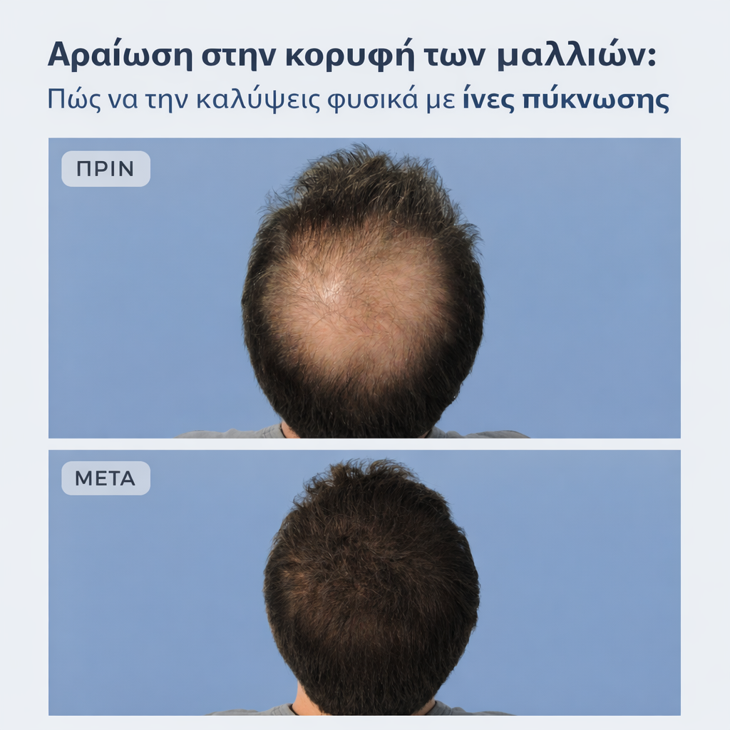 Αραίωση στην κορυφή των μαλλιών (Crown): Πώς να την καλύψεις φυσικά με ίνες πύκνωσης